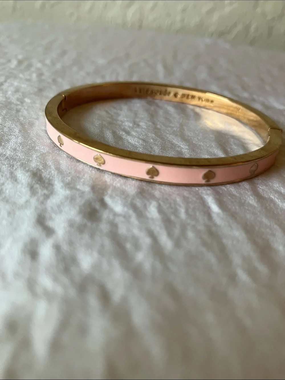 kate spade: Pink Enamel & Rose Gold Spade Motif Bangle Bracelet- Clasp